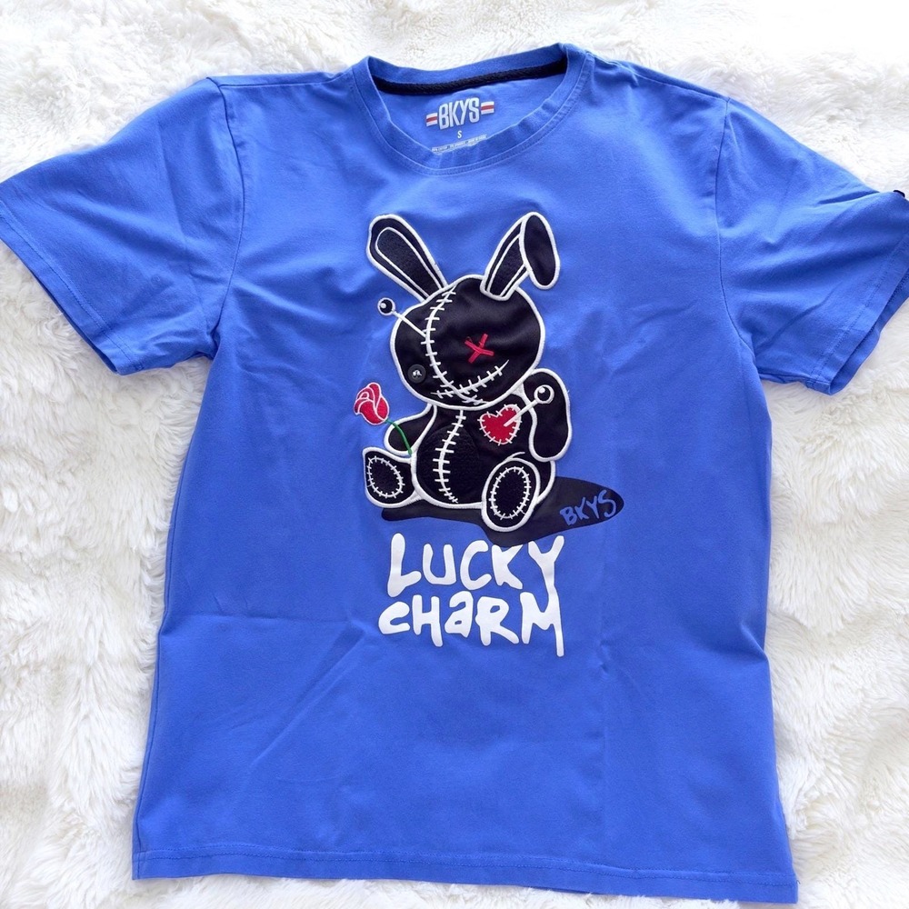 BKYS Lucky Charm Graphic T Shirt Mens Small Blue Voodoo Bunny Streetwear Tee